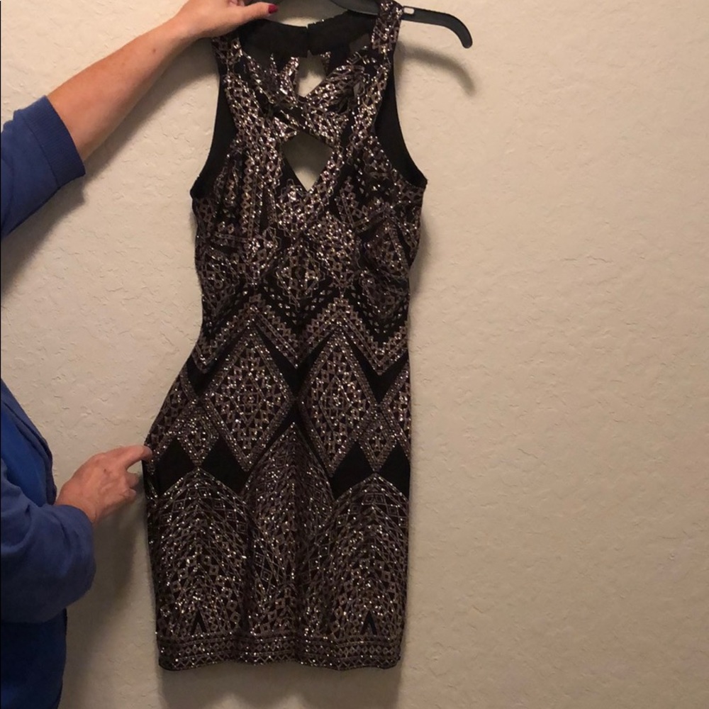 Black with shiny rose gold tight dress